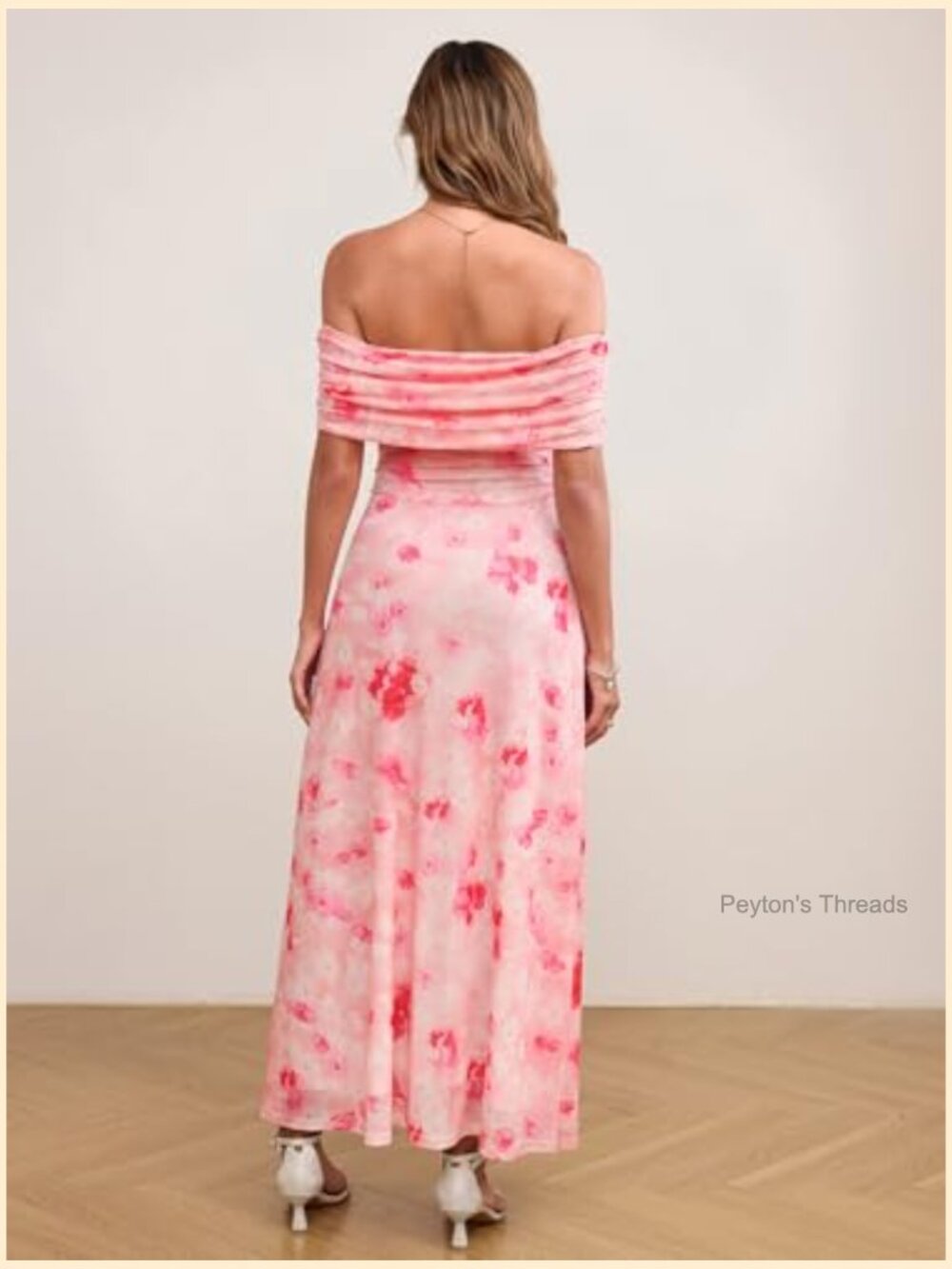 Off Shoulder Floral Bodycon Maxi Dress Ruched Long Formal Wedding - Picture 3 of 7